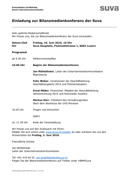 Einladung zur Bilanzmedienkonferenz der Suva 2016