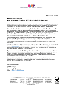 Hipp Pressestatement