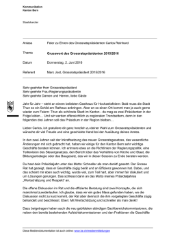 Grusswort Marc Jost, Grossratspr&auml;sidenten 2015/2016