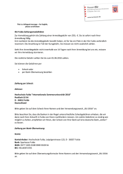 ISU Fulda Zahlungsmodalit&auml;ten Zur Anmeldung geh&ouml;rt die Zahlung