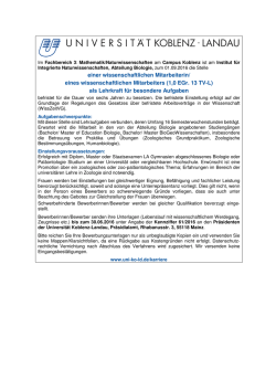 eines wissenschaftlichen Mitarbeiters (1,0 EGr. 13 TV-L)