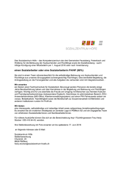 einen Sozialarbeiter oder eine Sozialarbeiterin FH/HF (80%)