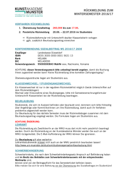 Information R&uuml;ckmeldung WS 2016/17
