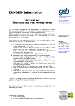 Hinweise zur &Uuml;bersendung von Abfallproben