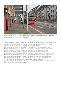 Gleisbauarbeiten: Montag- und Dienstagabend keine