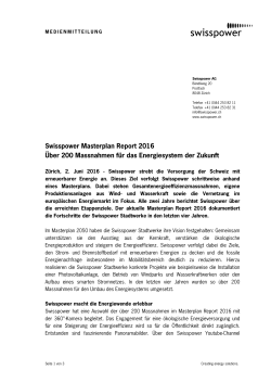 02.06.2016 – Swisspower Masterplan Report 2016. Über 200