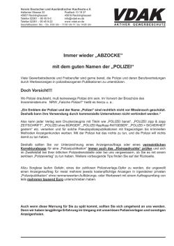 Immer wieder &bdquo;ABZOCKE&rdquo; mit dem guten Namen der &bdquo;POLIZEI&ldquo;