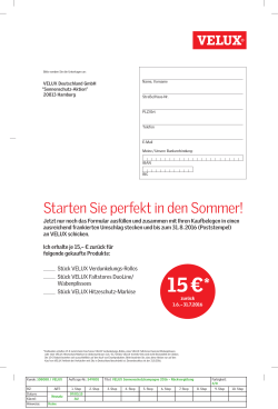 VELUX Rückvergütungskarte "Sonnenschutz-Aktion" 2016