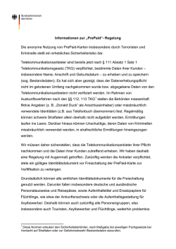 Informationen zur &bdquo;PrePaid&ldquo;- Regelung Die anonyme Nutzung von