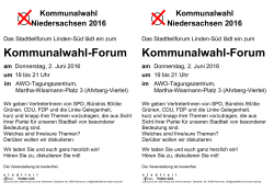 Kommunalwahl-Forum Kommunalwahl-Forum - Stadtteilforum Linden-Süd