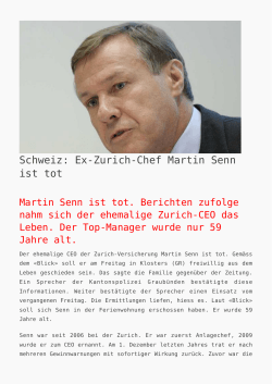 Schweiz: Ex-Zurich-Chef Martin Senn ist tot - K