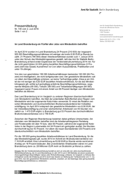 Im Land Brandenburg ein F&uuml;nftel aller Jobs vom Mindestlohn betroffen