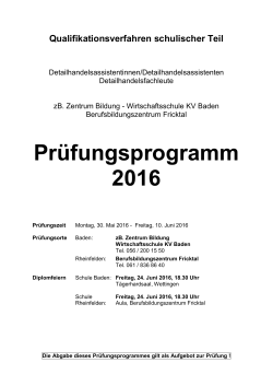 Prüfungsprogramm 2016 - zB. Zentrum Bildung