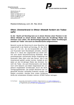 Medienmitteilung vom 29. Mai 2016 Olten: Zimmerbrand in Oltner