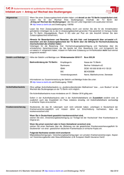 Infoblatt zum Antrag auf Wechsel des Studienganges