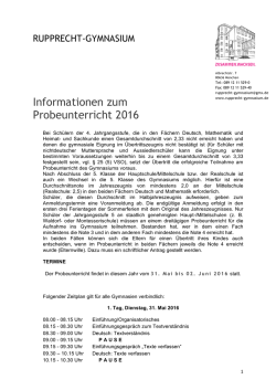 Infobrief Probeunterricht - Rupprecht
