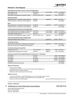 Unsere Dienstleistungen/Preisliste 2016