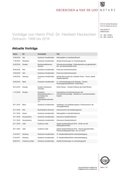 Übersicht über die Vorträge von Herrn Prof. Dr. Heckschen zum