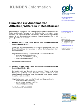 Hinweise zur Annahme von Altlacken und Gebinden