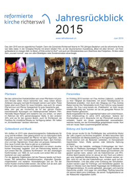 Jahresr&uuml;ckblick - Evangelisch-reformierte Kirche Richterswil