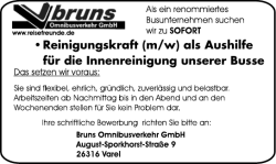 Reinigungskraft (m/w) als Aushilfe für die Innenreinigung unserer