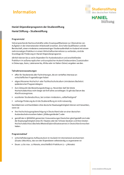 Haniel-Stipendienprogramm der Studienstiftung Haniel Stiftung