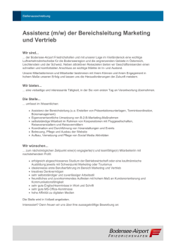 Assistenz (m/w) der Bereichsleitung Marketing und Vertrieb