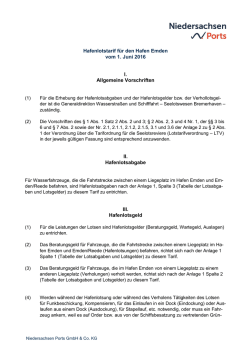 Hafenlotstarif - Emden g&uuml;ltig ab 01.06.2016