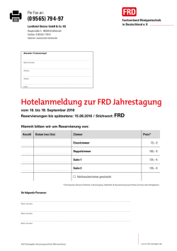 Hotelanmeldung zur FRD Jahrestagung