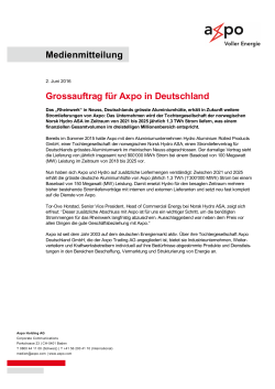 Medienmitteilung Grossauftrag für Axpo in Deutschland