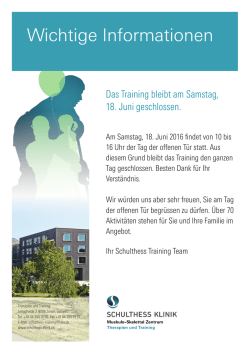Das Training bleibt am Samstag, 18. Juni geschlossen.