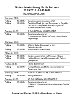 Gottesdienstordnung f&uuml;r die Zeit vom 28.05.2016