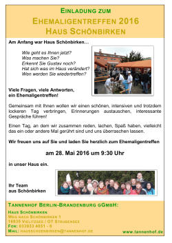 Einladung Ehemaligentreffen 2016 Haus Schönbirken