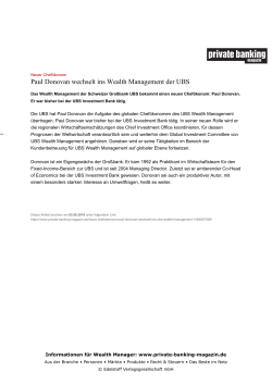 Paul Donovan wechselt ins Wealth Management der UBS