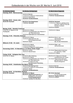 Gottesdienste in der Woche vom 28. Mai bis 5. Juni 2016