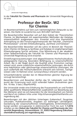 Professur der BesGr. W2 für Chemie