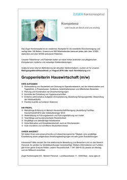 Inserat Zuger Kantonsspital_Gruppenleiterin Hauswirtschaft