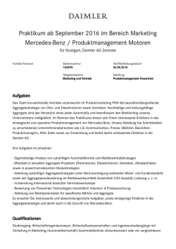 Praktikum ab September 2016 im Bereich Marketing
