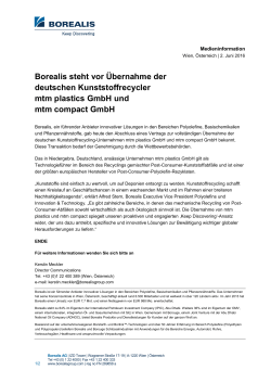 Borealis steht vor Übernahme der deutschen Kunststoffrecycler mtm