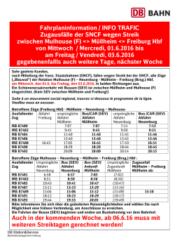 Fahrplaninformation / INFO TRAFIC Zugausfälle der SNCF wegen