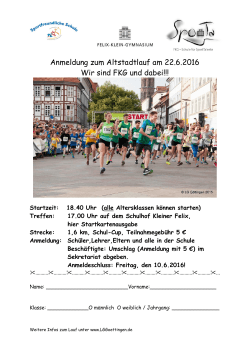 Anmeldung zum Altstadtlauf am 22.6.2016 Wir sind FKG und dabei!!!