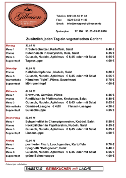 Zusätzlich jeden Tag ein vegetarisches Gericht SAMSTAG