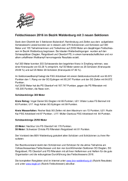 Feldschiessen 2016 im Bezirk Waldenburg mit 3 neuen Sektionen