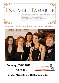 Sonntag, 05.06.2016 18:00 Uhr in der Alten Kirche Rathsmannsdorf