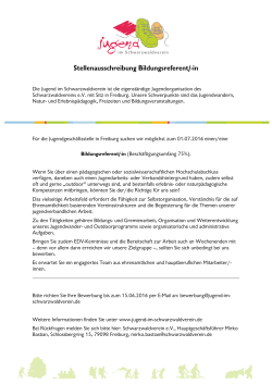 JSWV_Stellenausschreibung - Jugend im Schwarzwaldverein