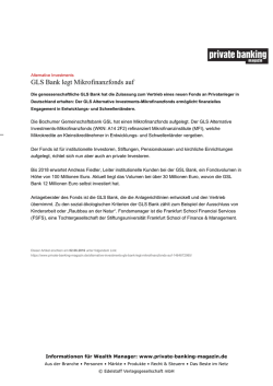 GLS Bank legt Mikrofinanzfonds auf