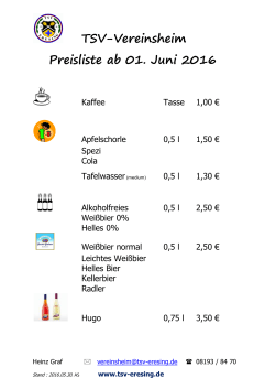 TSV-Vereinsheim Preisliste ab 01. Juni 2016 - Eresing - TSV