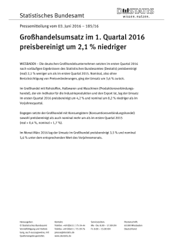 Großhandelsumsatz im 1. Quartal 2016 preisbereinigt um 2,1