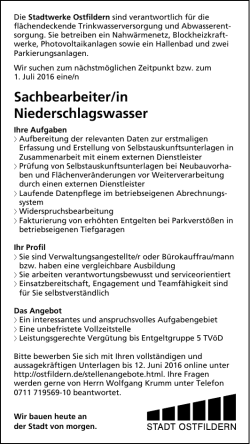 SachbearbeiterIn Niederschlagswasser