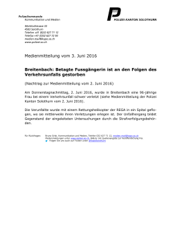 Medienmitteilung vom 3. Juni 2016 Breitenbach